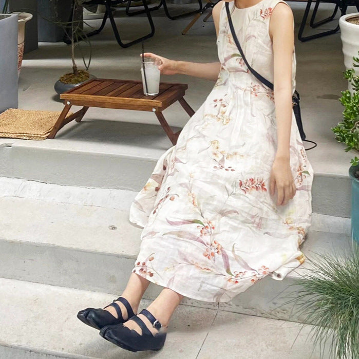 2025 retro flower print sleeveless pajamas women's summer new straps pajamas homewear dresses thin