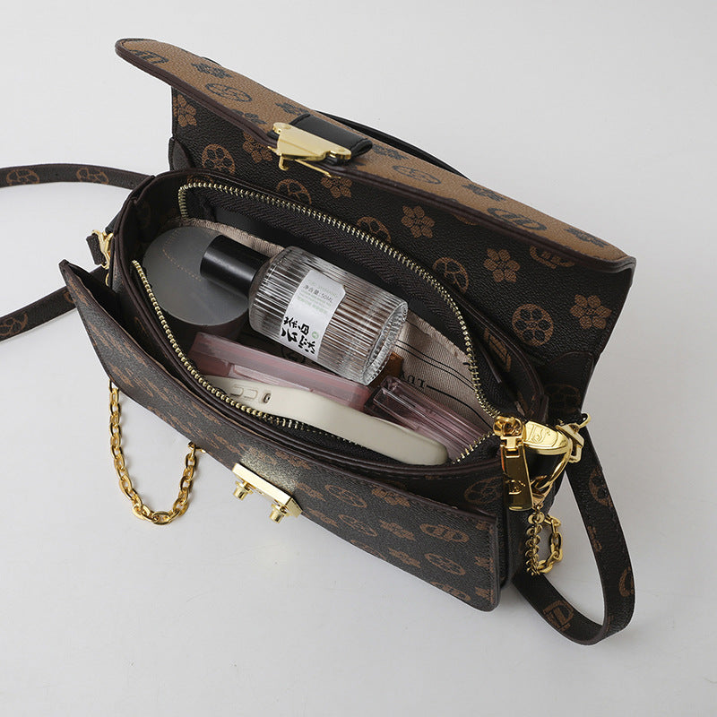 2025 Crossbody bag popular high-end contrasting color printing small square bag retro fashion temperament bag Crossbody women versatile