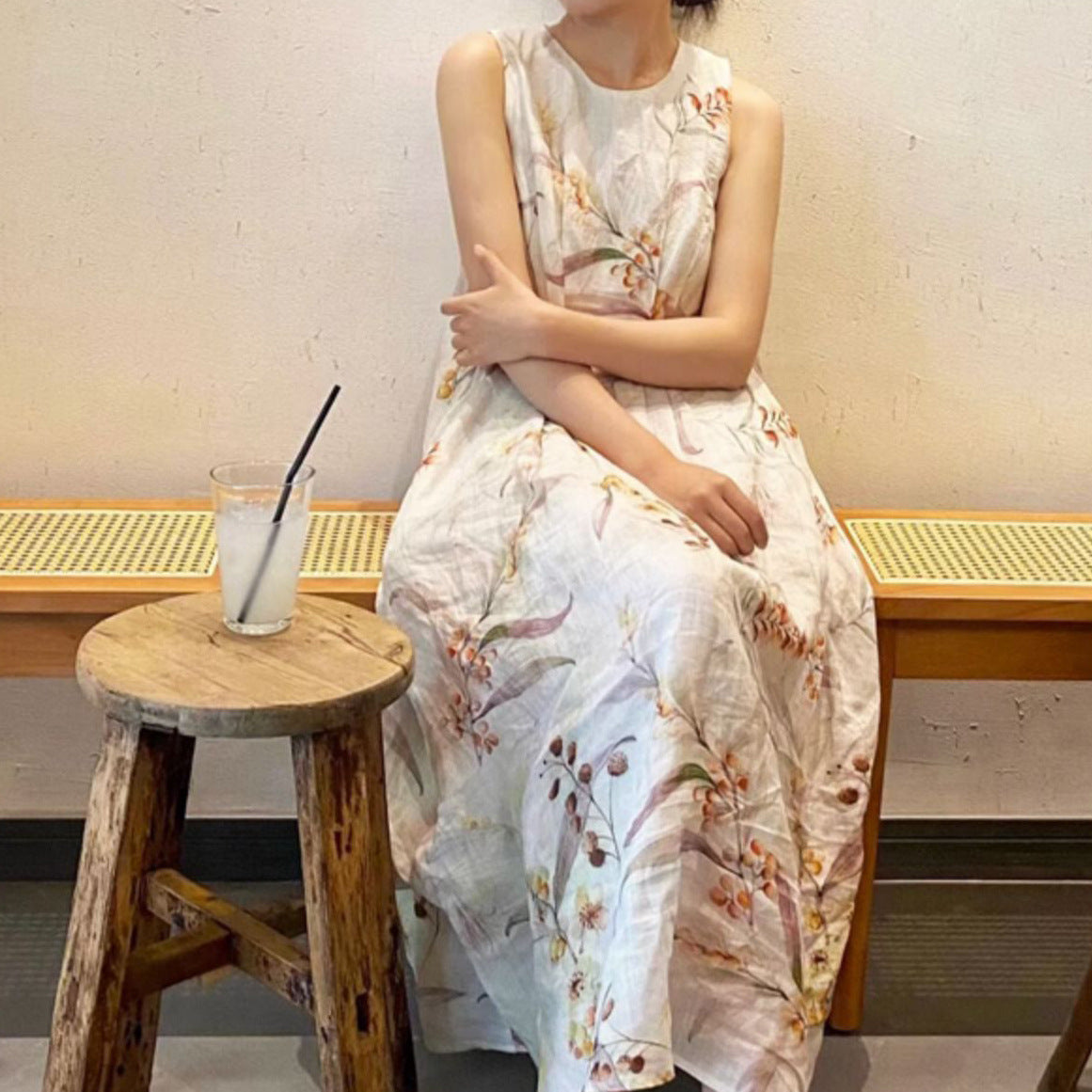 2025 retro flower print sleeveless pajamas women's summer new straps pajamas homewear dresses thin