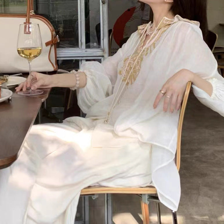 2025 spring new niche design heavy industry three-dimensional embroidered shirt shorts set