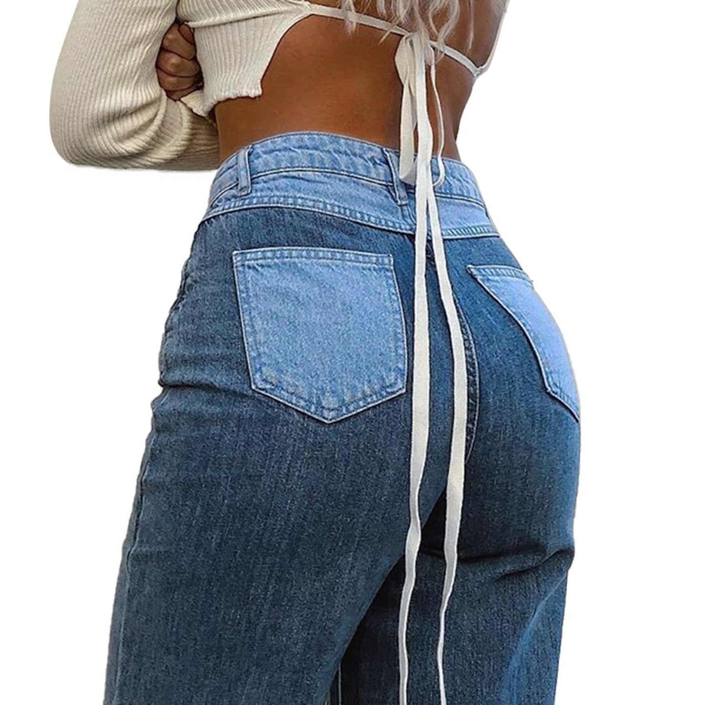 2025 2025 New Popular trade new new street hip-hop contrasting color splicing casual jeans