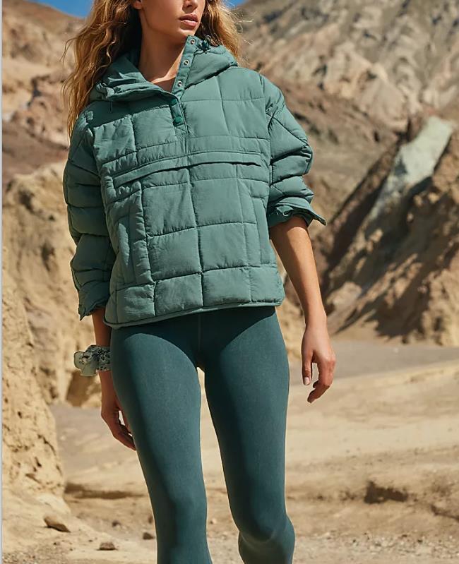 2023 Cross-border Autumn and Winter Solid Color Hooded Cotton Clothing Foldable Filled Pullover Pocket Long Sleeve Jacket Women