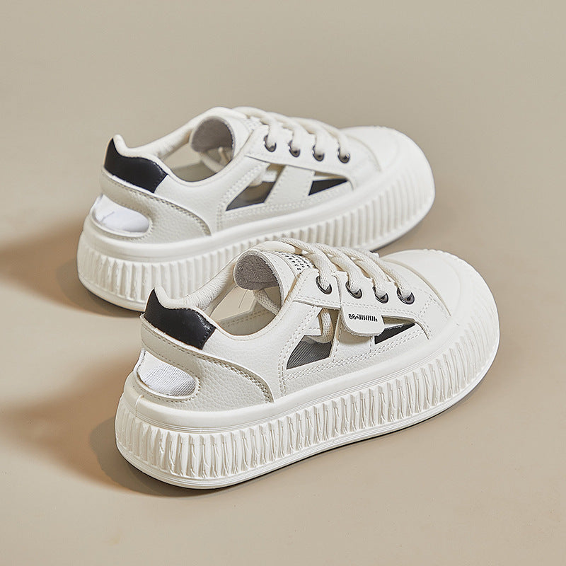 2025 summer new Korean version ins breathable little white shoes women's hollow casual board shoes thick-soled versatile muffin shoes M15