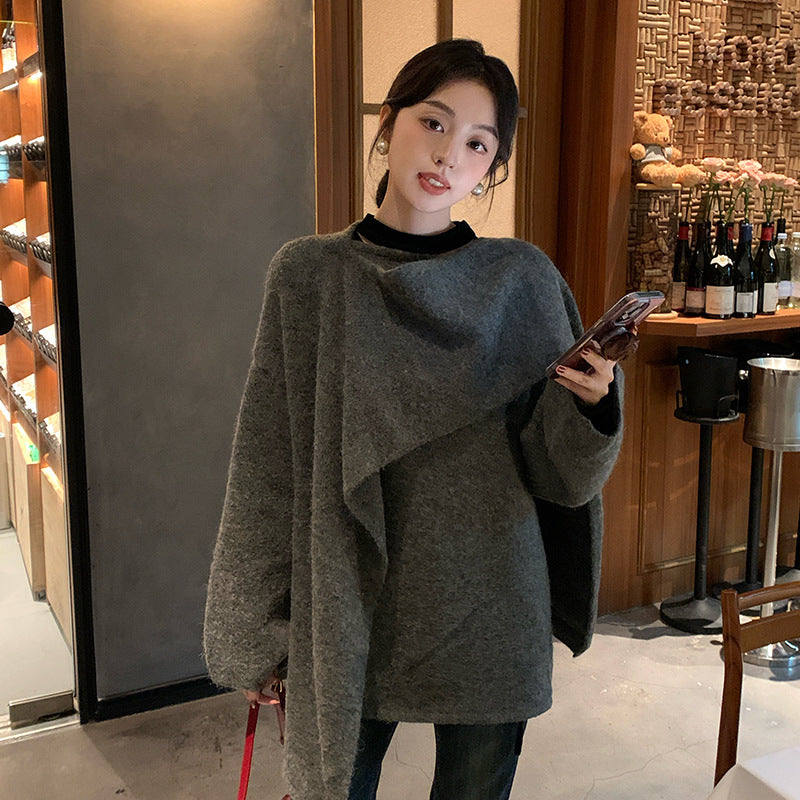2025 Thirteen Lines Winter New Temperament Wool Long Scarf Knitted Sweater Versatile Top Women's 25154