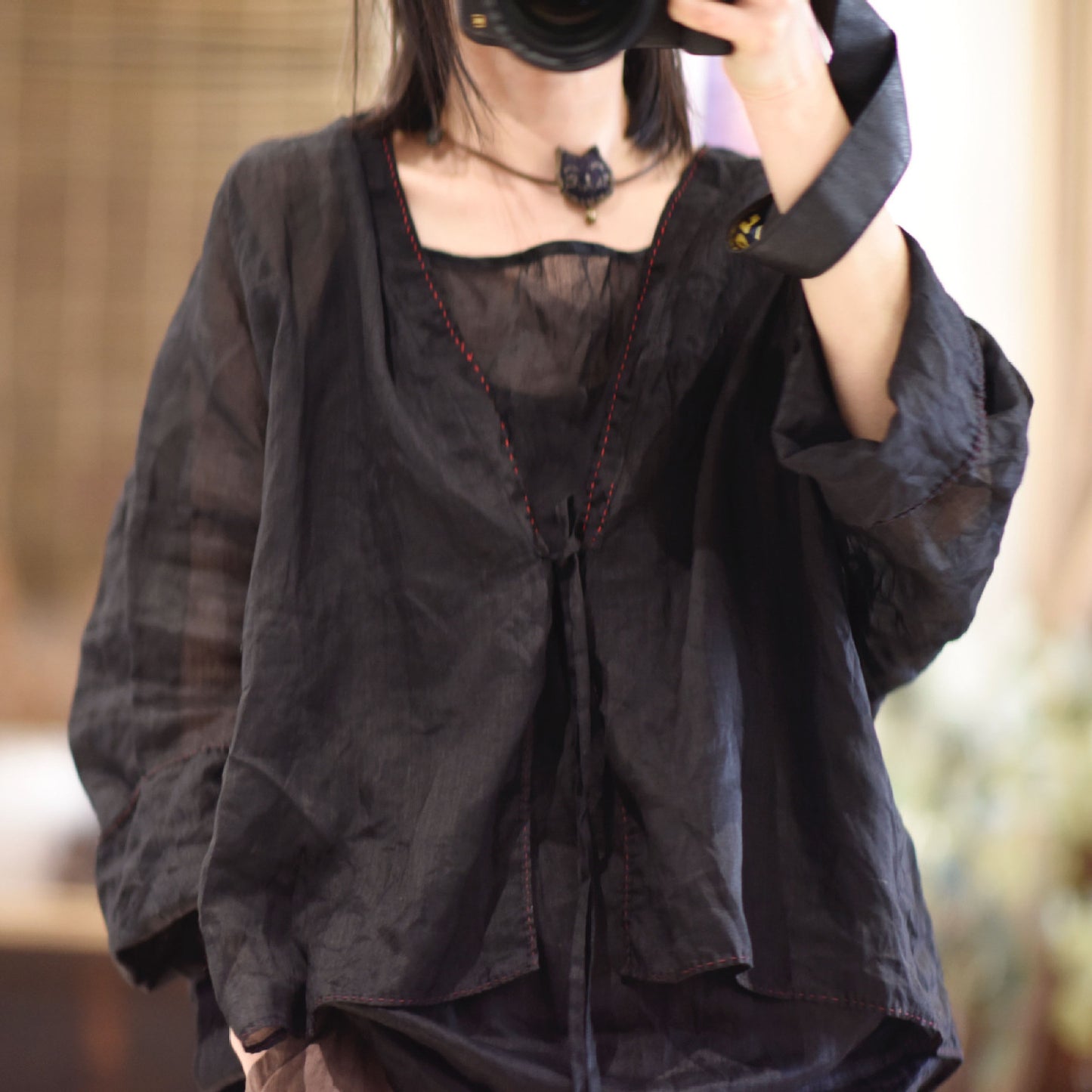 2025 22/4 constant tone, simple casual and light ramie spring and summer sunscreen clothing, solid color outer shirt