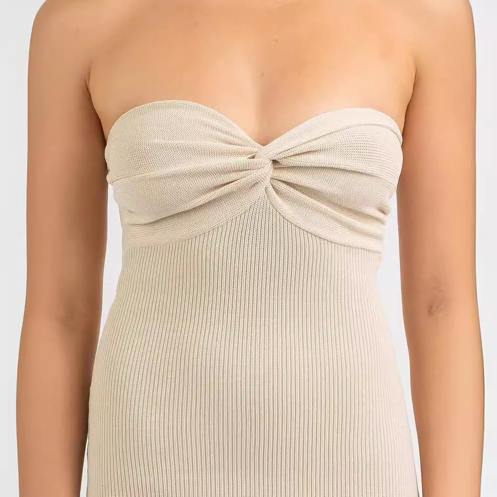 2025 Spring and Summer New Hot Cross Slim Fit High-Elastic Wool Tube Top Dress