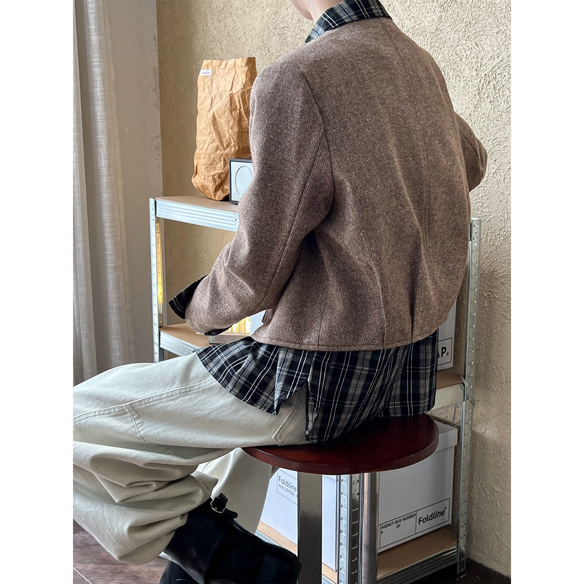 Luxi Korean wool woolen round neck small fragrant short coat women's popular autumn new zipper jacket top 8698