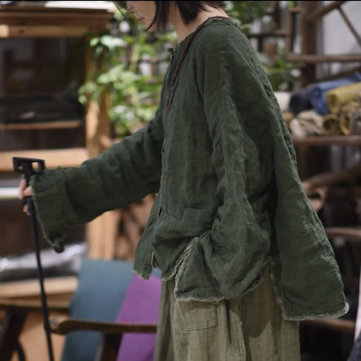 2025 25/2 SN125 literary and casual yarn-dyed textured linen burr cardigan