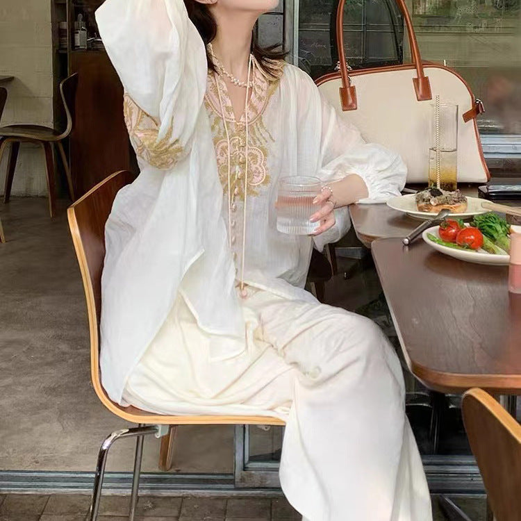 2025 spring new niche design heavy industry three-dimensional embroidered shirt shorts set