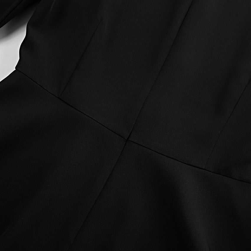 2025 spring and summer fashion temperament round neck long sleeve black dress New mid-waist lace short skirt women's clothing