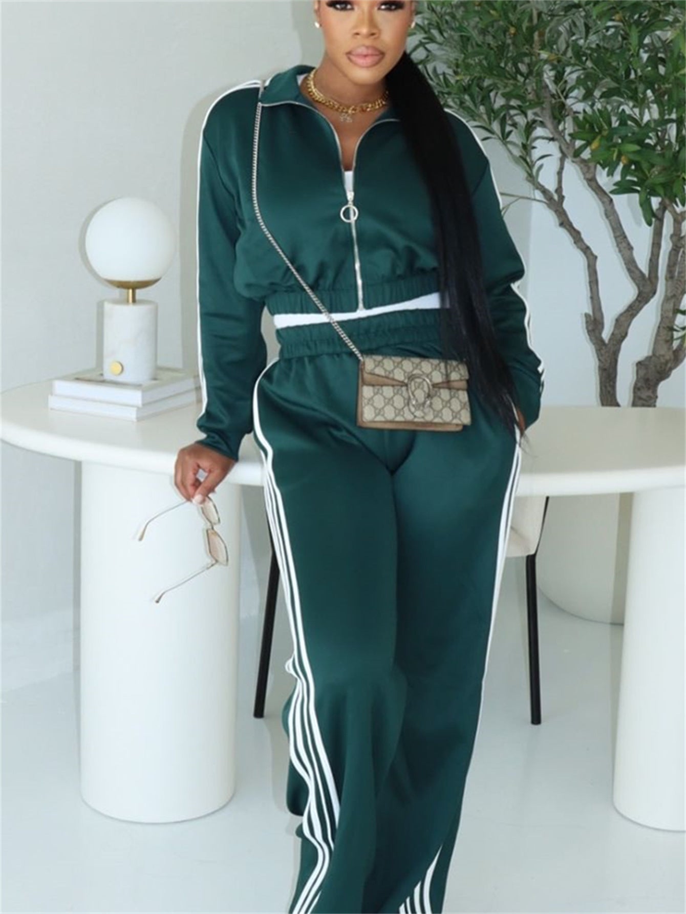Autumn new New fashion loose leisure sports style solid color long-sleeved top jacket trousers suit women