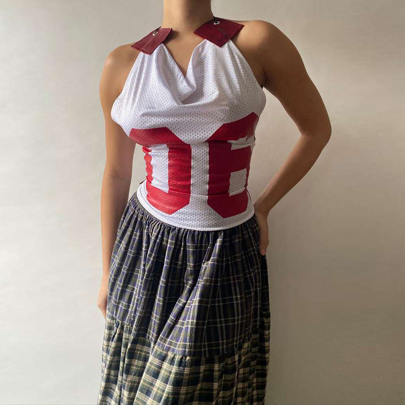 popular summer new women's clothing personalized fried street Spice Girls slim backless lace-up small sling vest