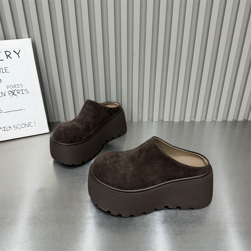 2025 2025 big head thick-soled half slippers women's popular new bag head drag heightening lazy matte muffin shoes