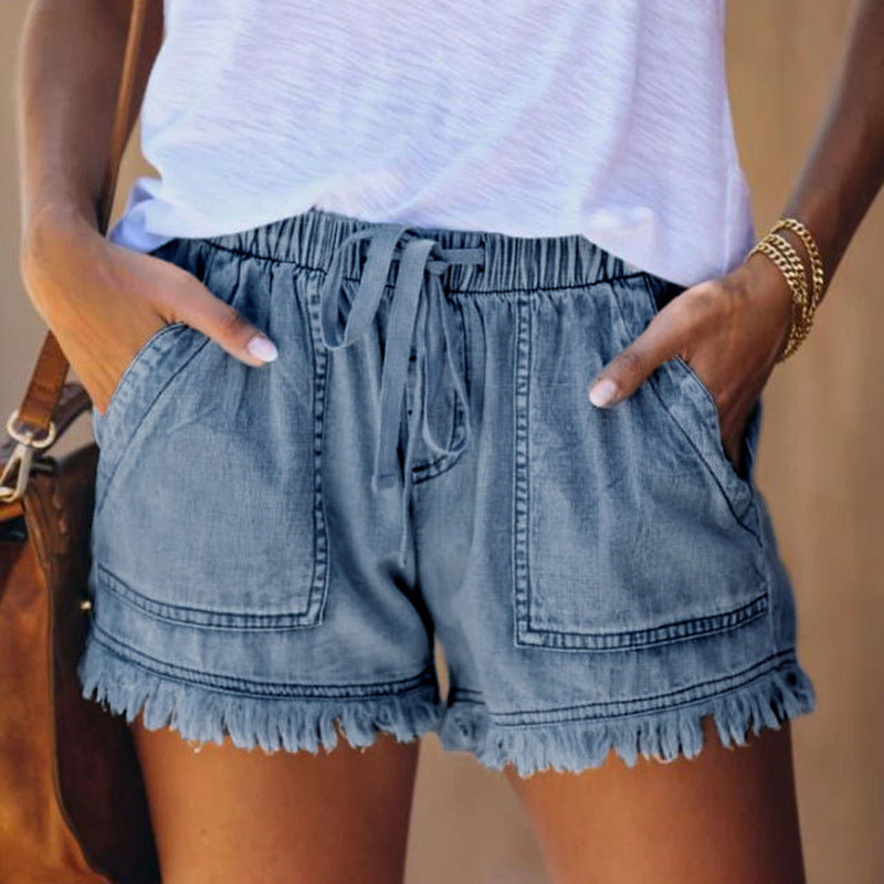 2025 (The whole store is not closed during the Spring Festival, and the stock is fully stocked) Popularan, 2025n elastic waist casual high waist and thin denim shorts for women