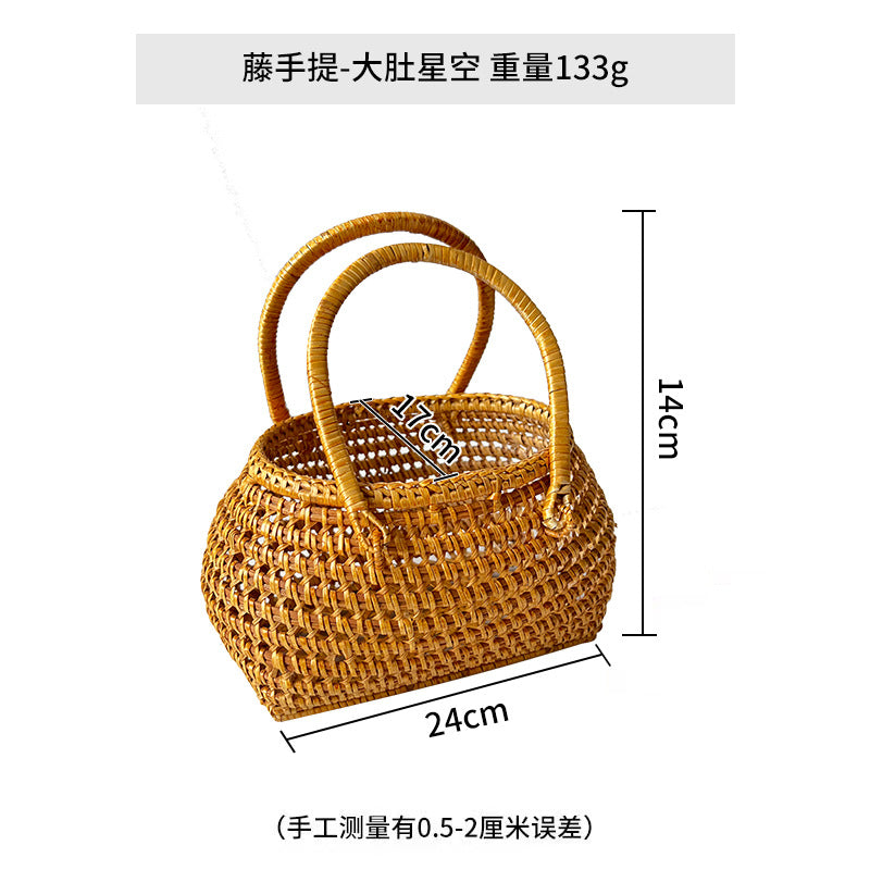 XIANGTUIBAO Vacation Style Handmade Pastoral Style Cabas Storage Picnic Travel Baskets Hand-Woven Rattan Handbag