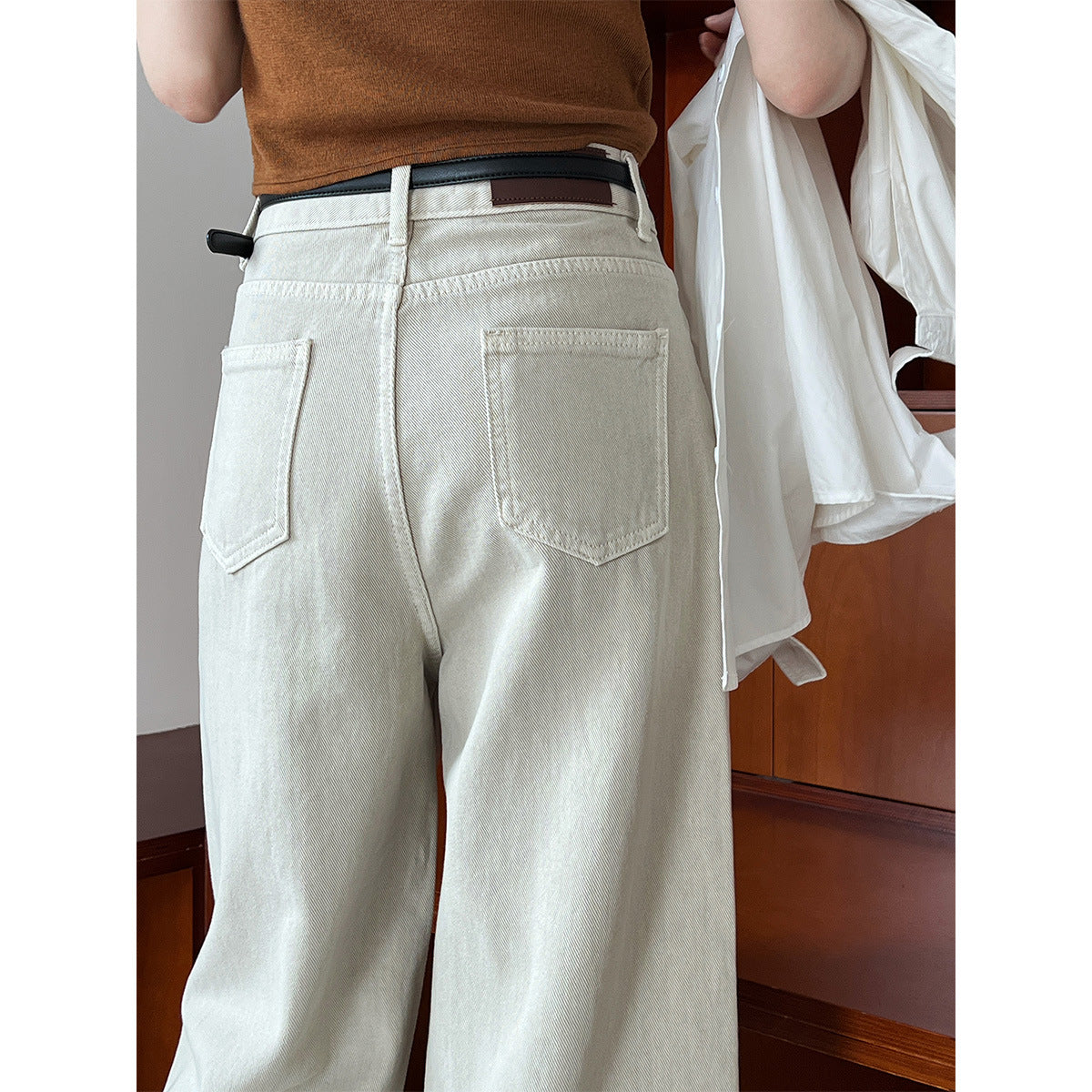 Luxi, splicing flanged fringed jeans women's popular new design sense small casual wide-leg pants 33030