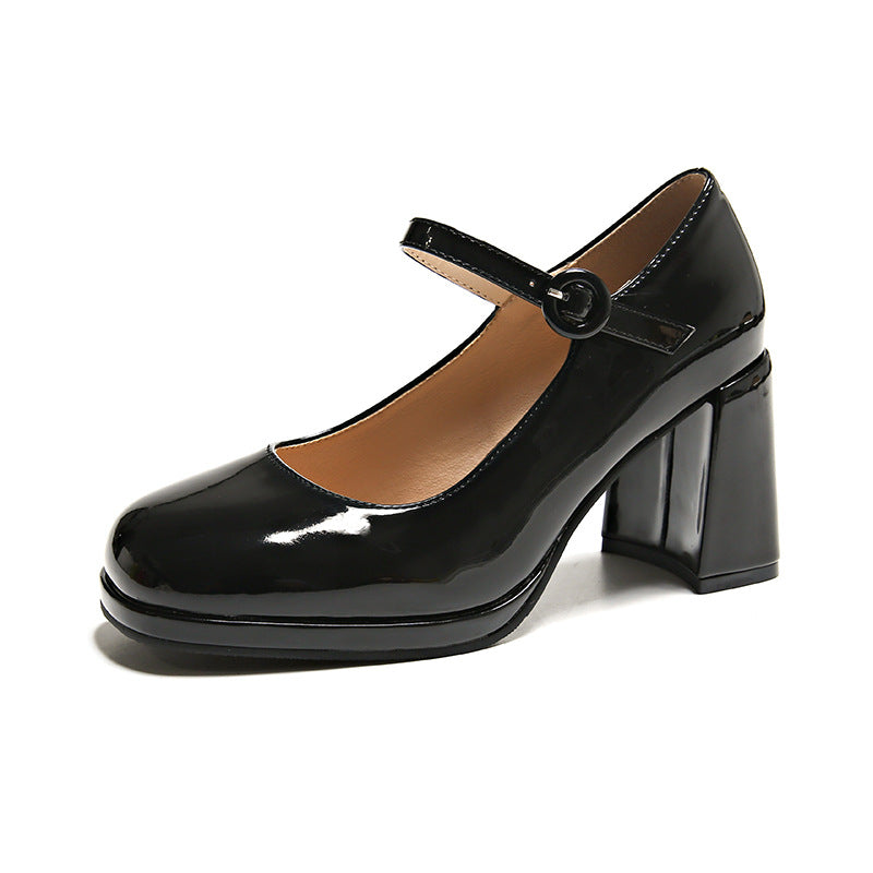 xiangtuibao Women's High Heels Mary Jane Shoes Summer New Simple Temperament Candy Color Thick Heel Ankle-Strap Pumps Women