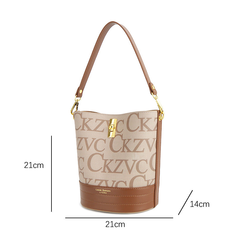 2025 Bucket bag women's autumn fashion printed handbag high sense large capacity messenger bag to work commuter bag wholesale
