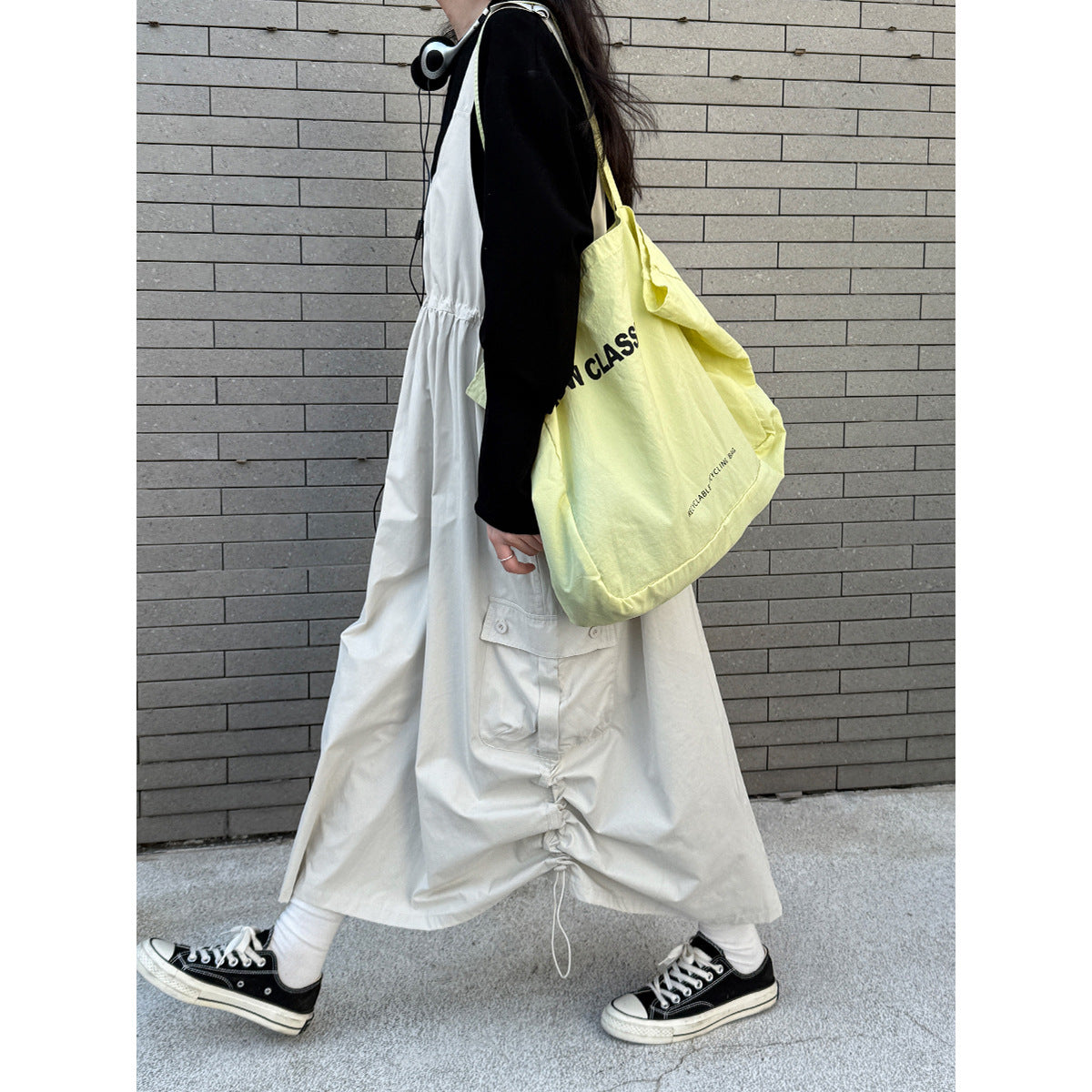 Luxi niche design street style tooling strap skirt women's spring 25 new casual loose high waist long dress 8717