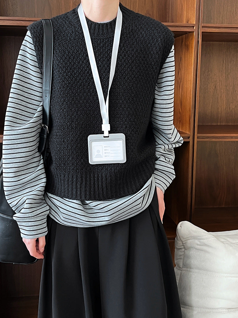 Luxi, retro solid color soft waxy knitted vest women's popular autumn and winter round neck versatile stacked knitted vest ss698
