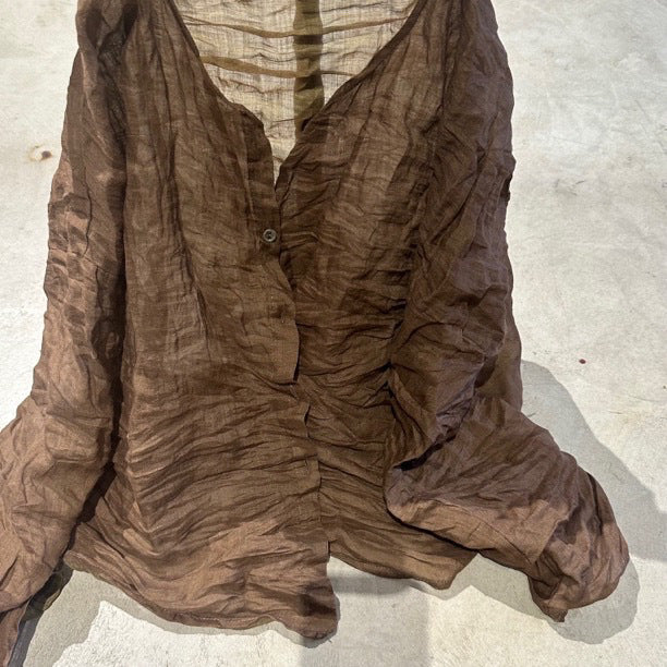 2025 24/7 SN56 Literary Versatile Shoulder Crew Neck Summer Sunscreen Solid Color Printed Ramie Cardigan