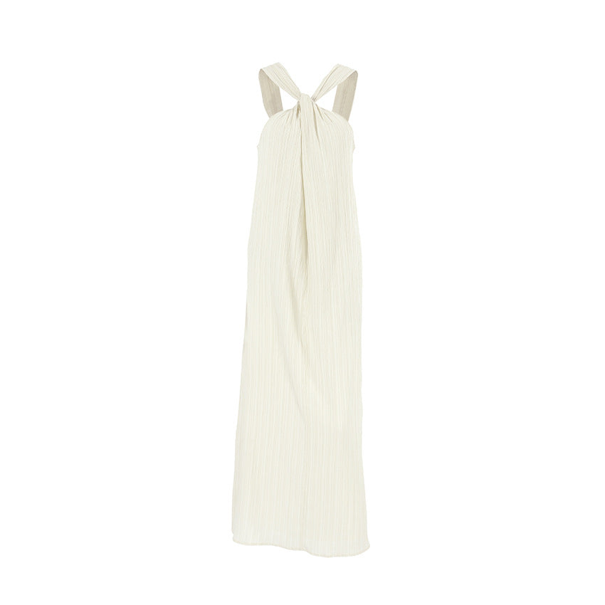 2025 Beige sleeveless neck beach casual dress popular autumn fashion simple new ankle dress women