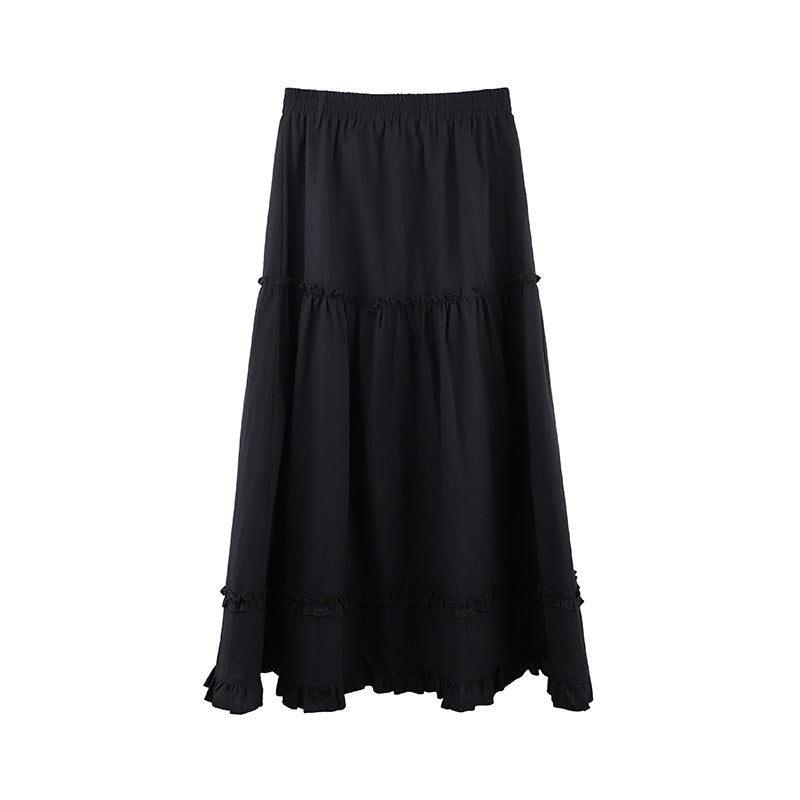 2025 THE MIND fungus lace white big swing skirt 2025 summer new elastic waist versatile A-shaped skirt 002AX