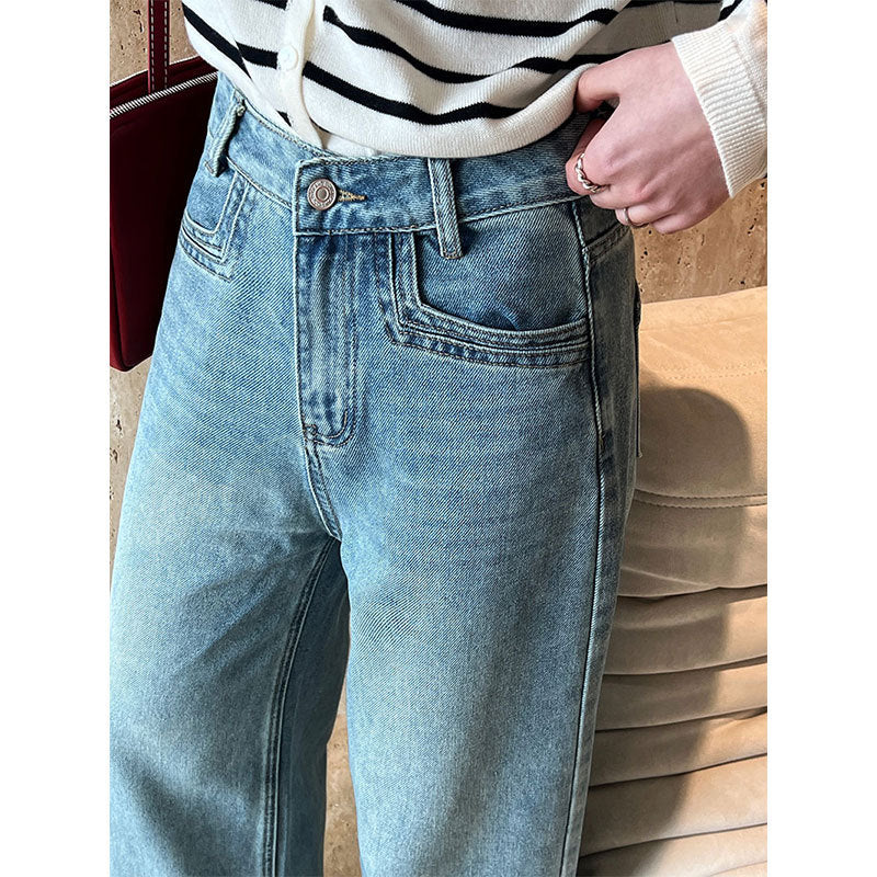 Luxi, splicing flanged fringed jeans women's popular new design sense small casual wide-leg pants 33030