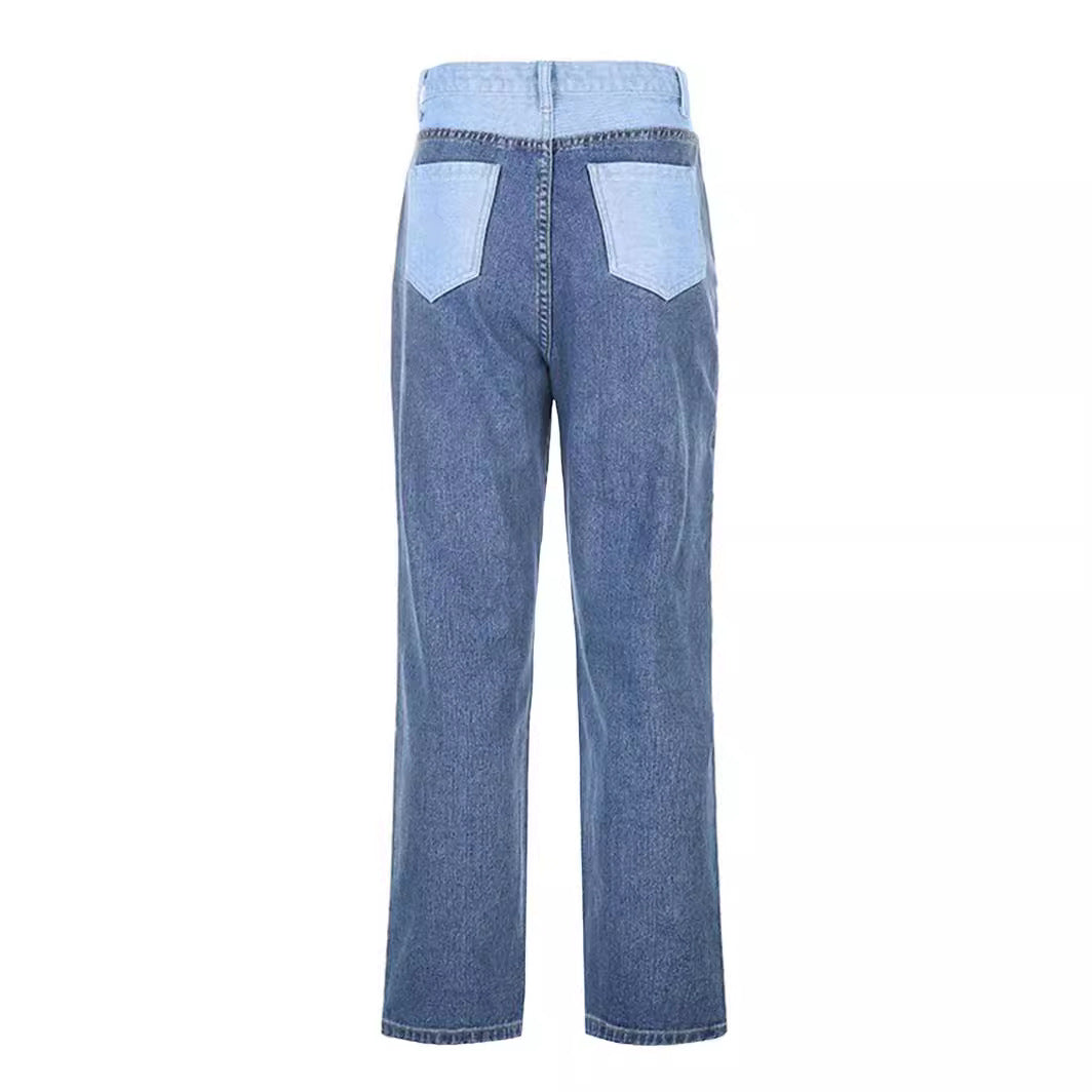 2025 2025 New Popular trade new new street hip-hop contrasting color splicing casual jeans