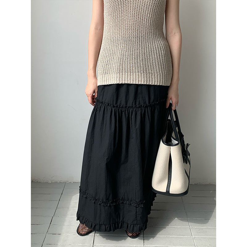 2025 THE MIND fungus lace white big swing skirt 2025 summer new elastic waist versatile A-shaped skirt 002AX