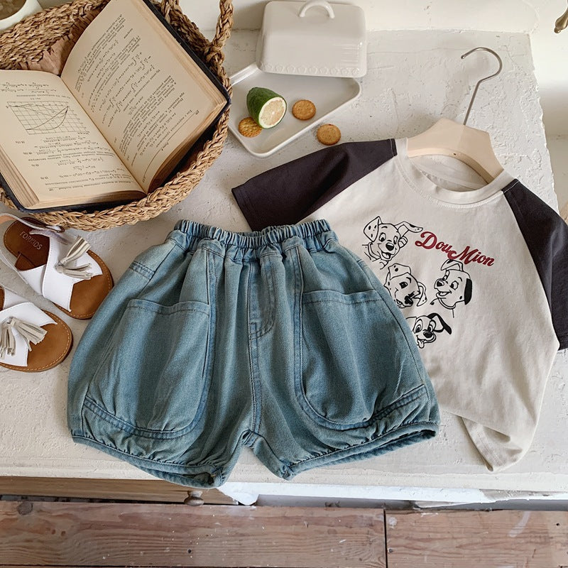 xiangtuibao Boys' Shorts Baby Pants New Children's Middle Pants Summer Loose Jeans Fashion Children's Cropped Pants