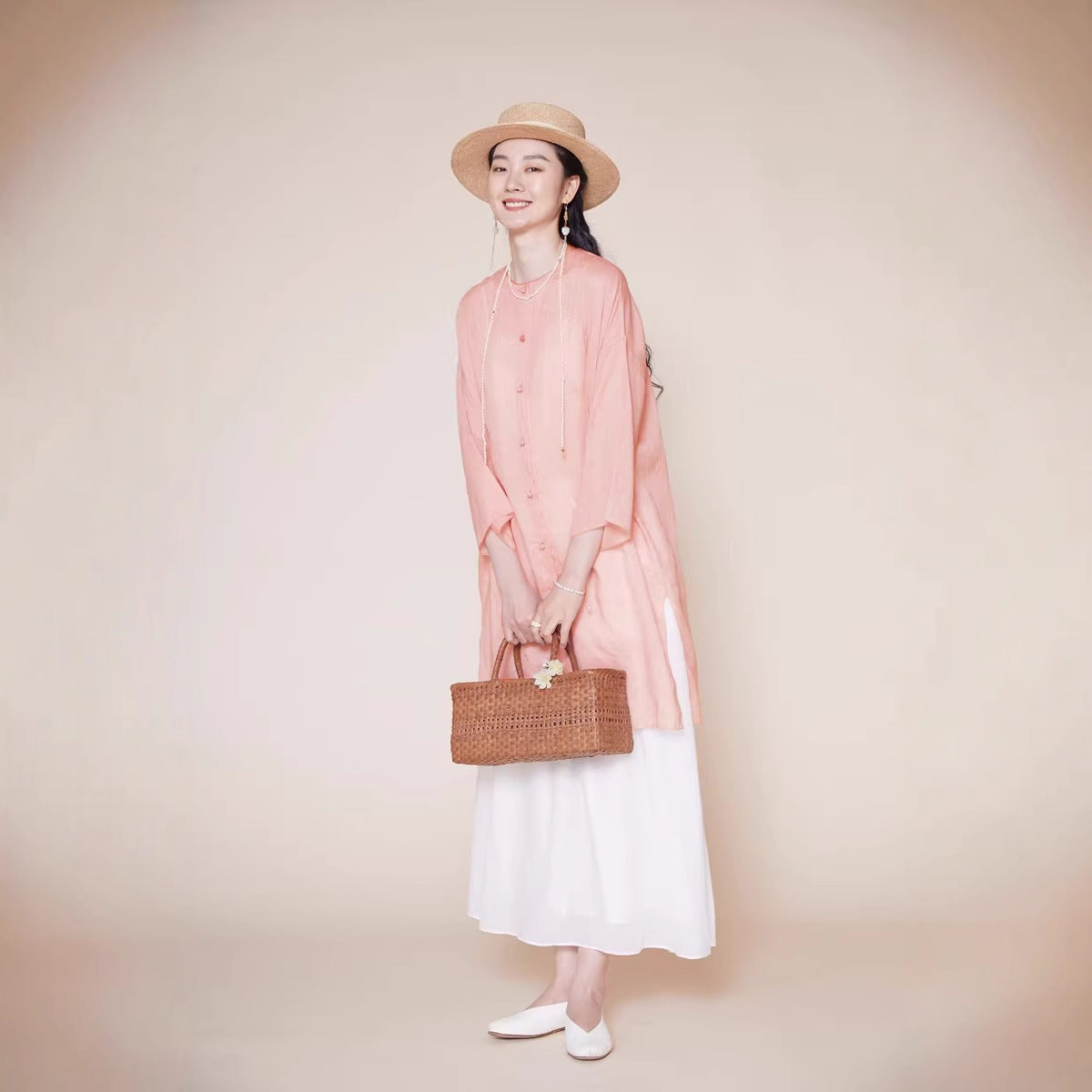 · Medium and long design sense niche loose temperament shirt Chinese top tea clothes A0330