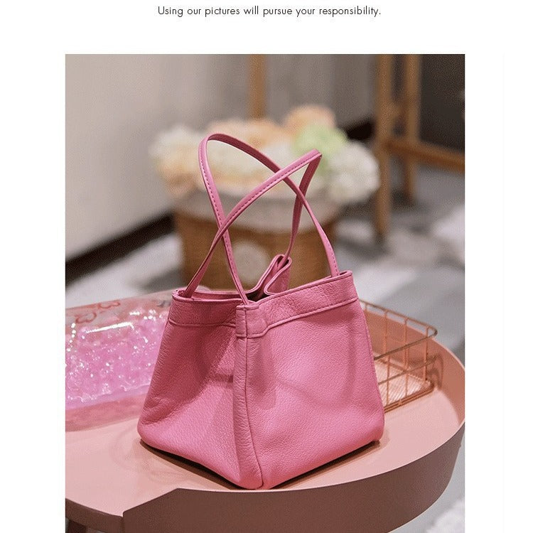 XIANGTUIBAO Women's Bag New Korean Style PU Leather Small Square Bag Versatile Hand Holding Bucket Bag Minority Fashion Textured Handbag