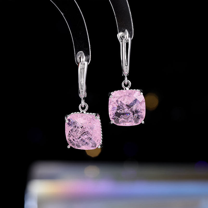 2025 Light luxury fashion simple high-end ear buckle fashion square stud earrings new geometric square ice crack zircon earrings