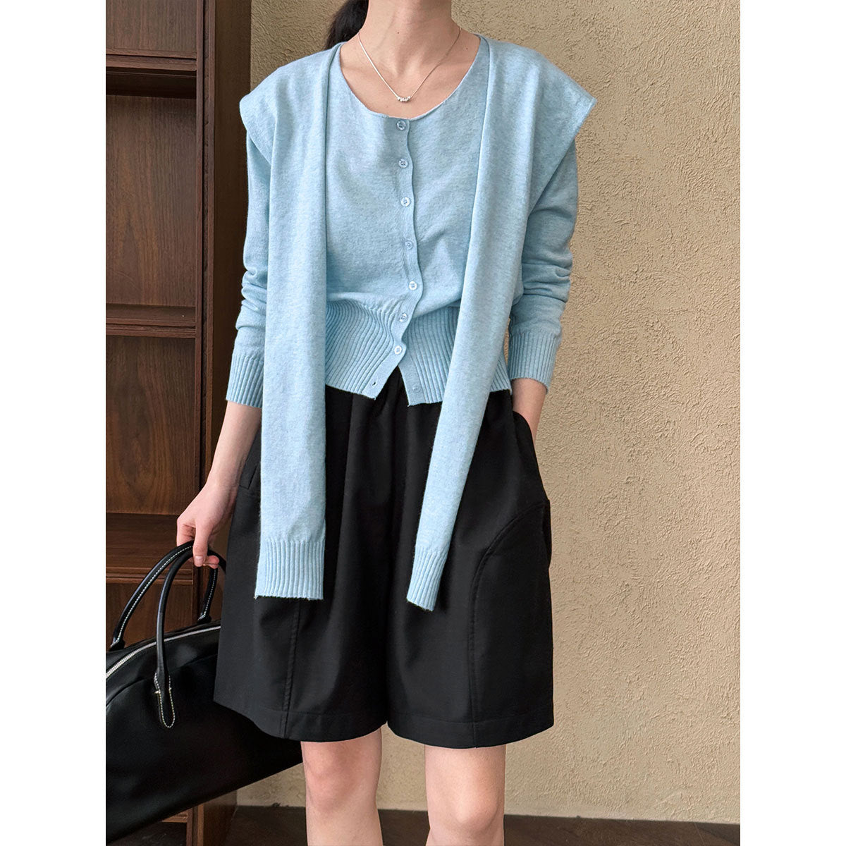 Luxi casual style stacked knitted cardigan + shawl two-piece set women's spring new sweater set top ss709