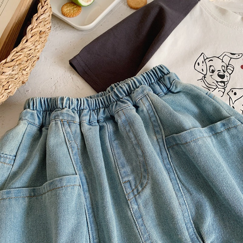 xiangtuibao Boys' Shorts Baby Pants New Children's Middle Pants Summer Loose Jeans Fashion Children's Cropped Pants