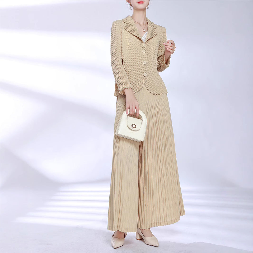 2025 Fashion wide-leg pants suit women's clothing, high-end sense, loose large size, casual temperament, high-end autumn wear, a complete set of women's clothing