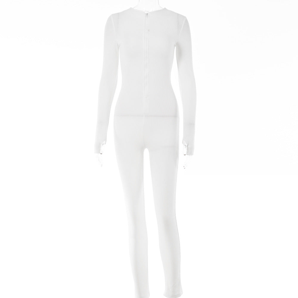2025 Spice Girls style sexy tight temperament leggings spring new versatile long-sleeved zipper integrated pants women