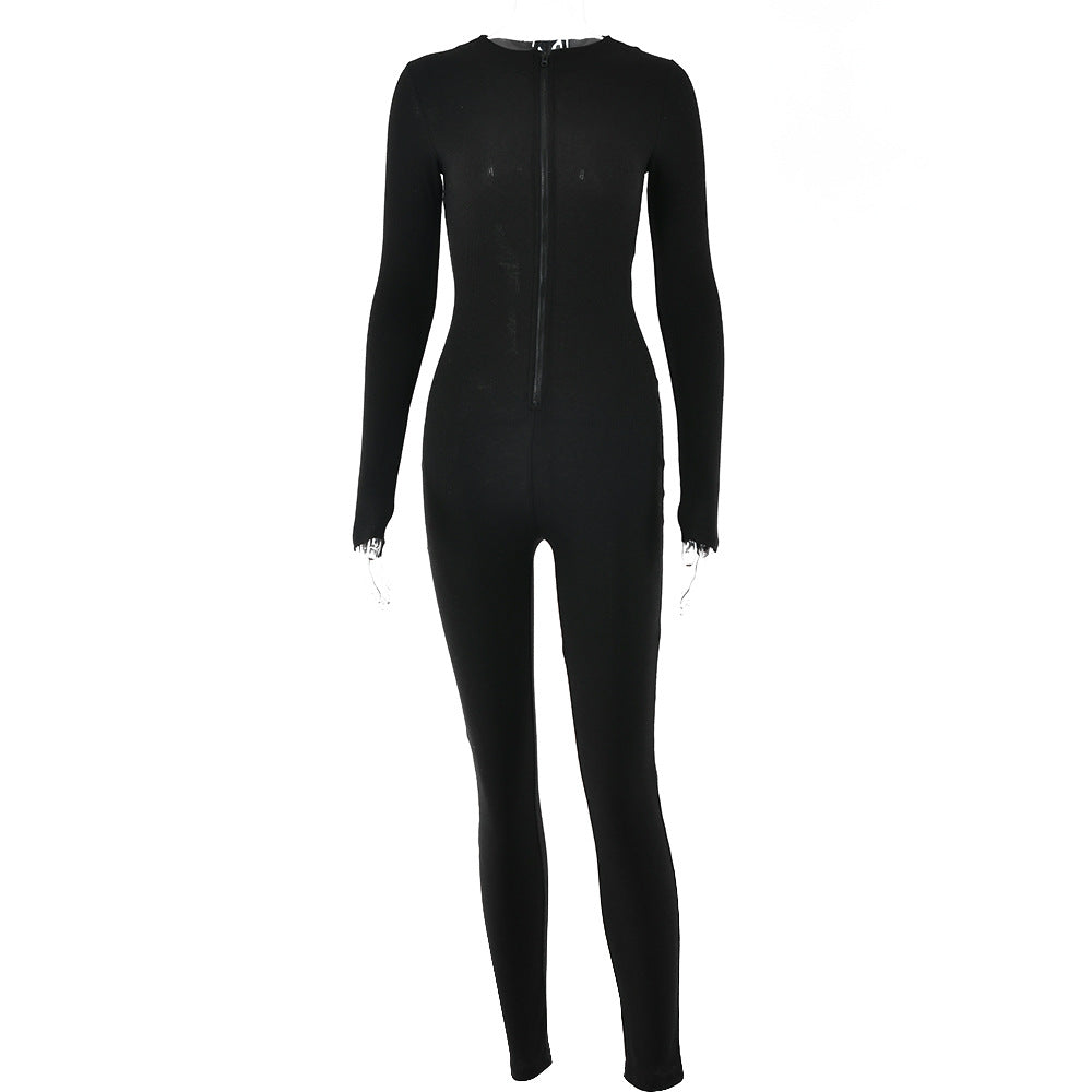 2025 Spice Girls style sexy tight temperament leggings spring new versatile long-sleeved zipper integrated pants women