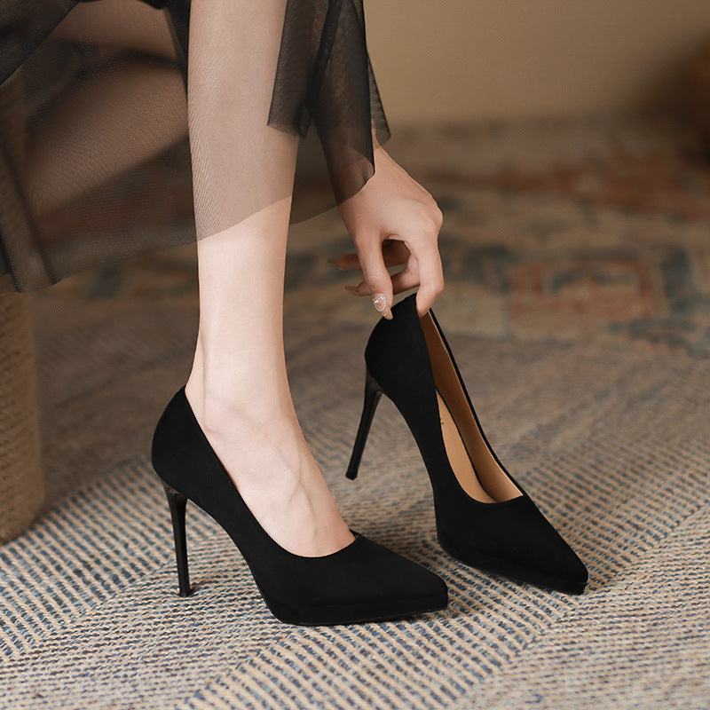 2025 1088-8 thousand bird grid pointed stiletto high heels women's 2025 new 2025 suede super high heels 11CM