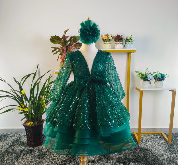 Xiangtuibao One Year Old Celebration Dress Girls Blue Princess Dress Baby Girl Birthday Pettiskirt Flower Girl Wedding Children Host's Dress