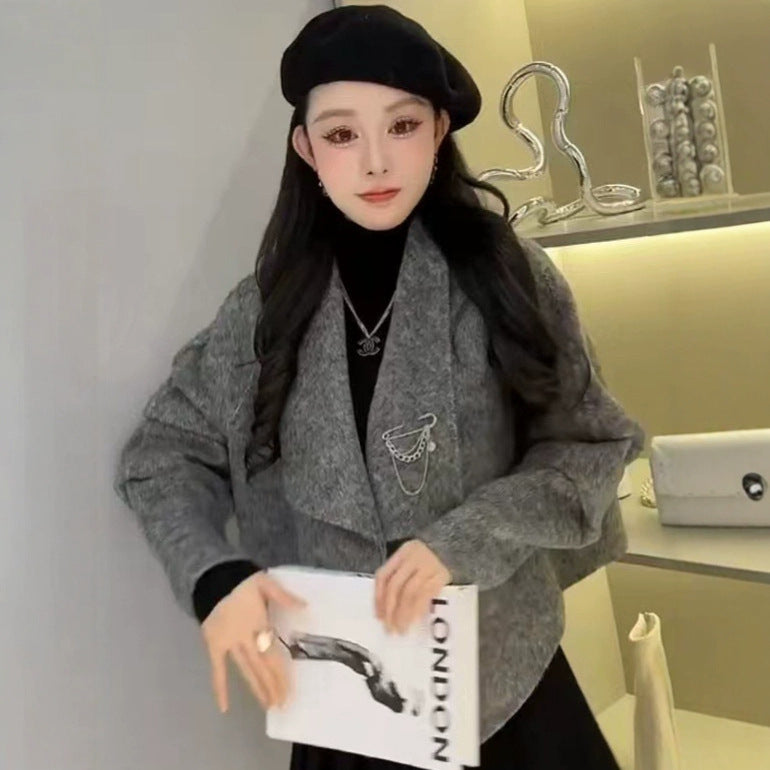 2025 Mulberry silk rabbit hair wool suit collar shoulder sleeve single-breasted double-sided wool coat woolen jacket to keep warm in autumn and winter