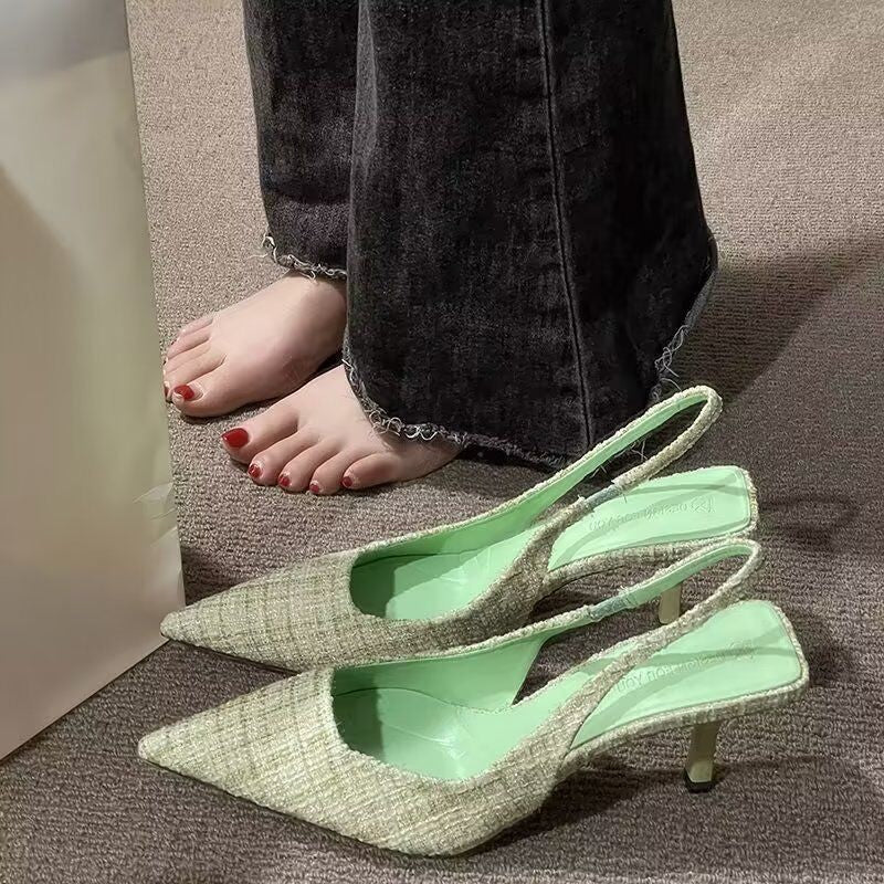 xiangtuibao Summer New Style Buckle High Heel Sandals Korean Style Pointed-Toe Stiletto Shoes Graceful European and American plus Size Women's Shoes