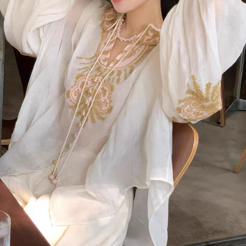 2025 spring new niche design heavy industry three-dimensional embroidered shirt shorts set