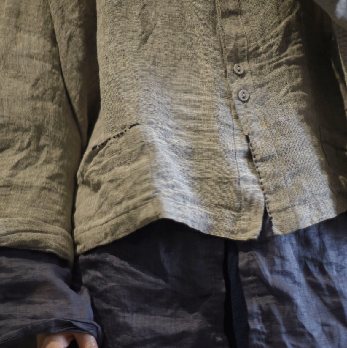 2025 23/2 Ah Sheng, literary and retro yarn-dyed linen cardigan, double-button collarless shirt