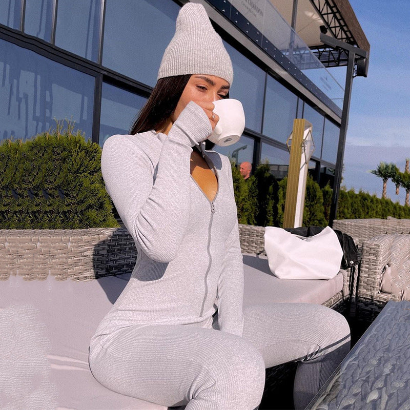 2025 Spice Girls style sexy tight temperament leggings spring new versatile long-sleeved zipper integrated pants women