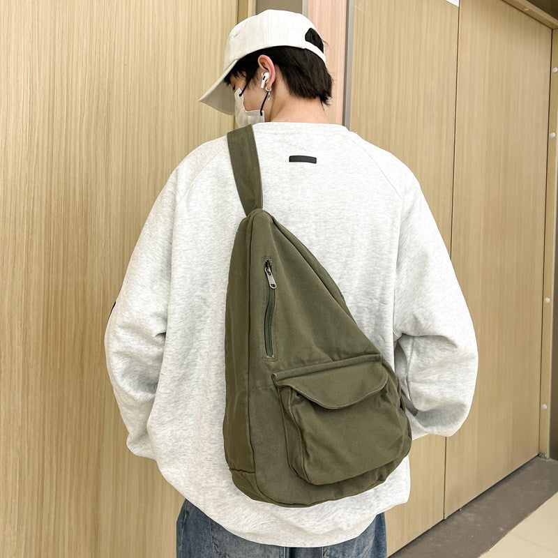 XIANGTUIBAO Women's Chest Bag Japanese Style Harajuku Canvas Bag Shoulder Messenger Bag Ins Simple Large Capacity Men's Hong Kong Style Waist Bag Fashion