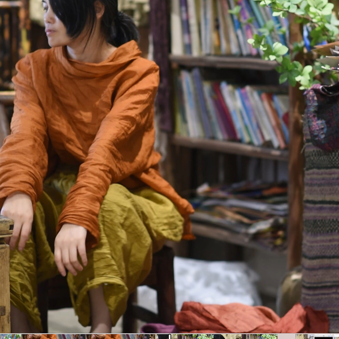 2025 23/8/tea tea/early autumn literary and retro two-color ramie high-neck shoulder loose shirt bottoming shirt