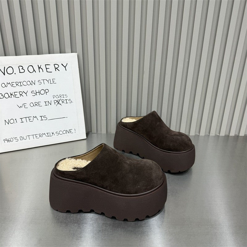 2025 2025 big head thick-soled half slippers women's popular new bag head drag heightening lazy matte muffin shoes