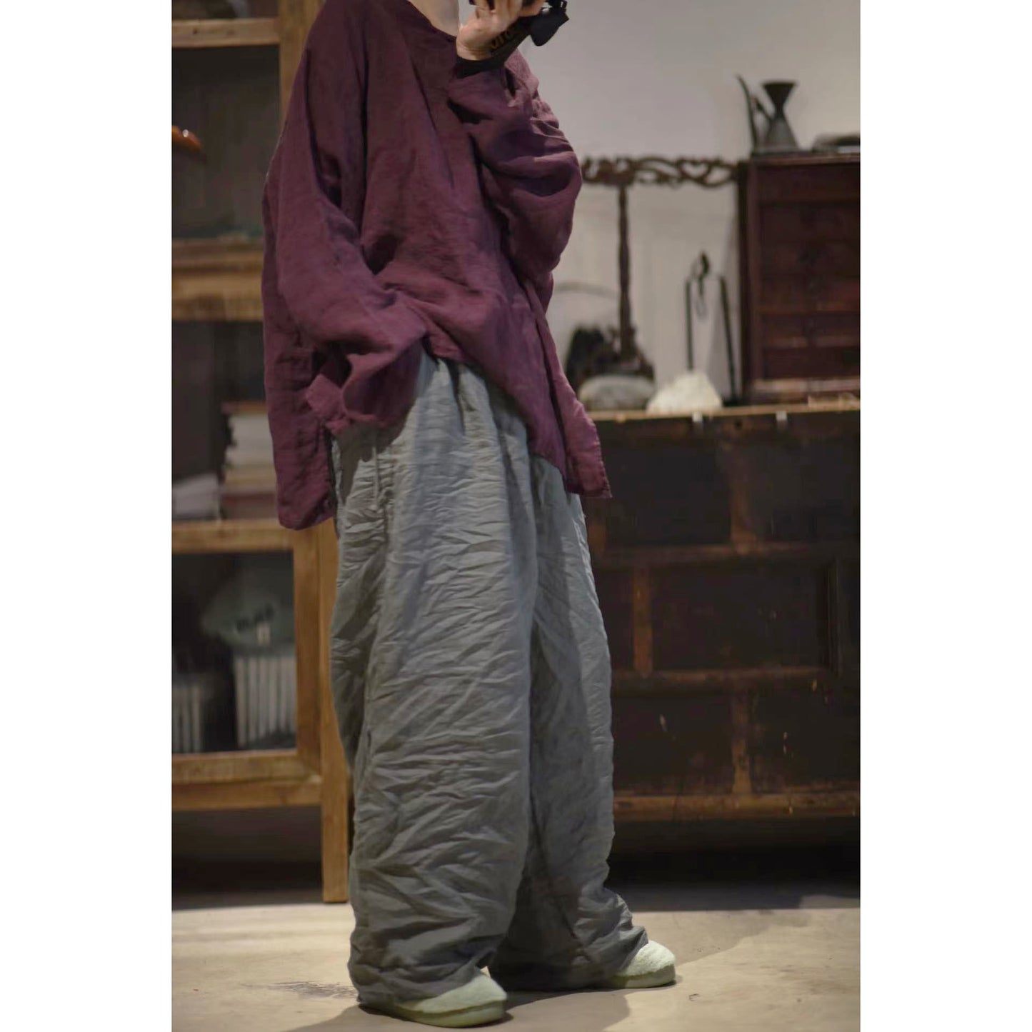 2025 23/2 Xiaonuan, spring literary and retro washed old linen v-neck pullover shoulder shirt